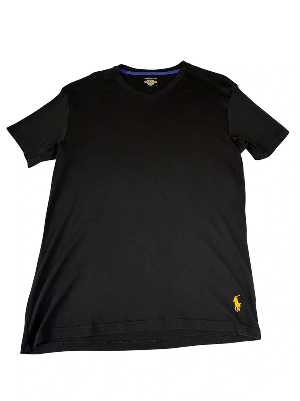 Polo Ralph Lauren Black Cotton T-Shirt Yellow Pony Logo Embroidered Size L